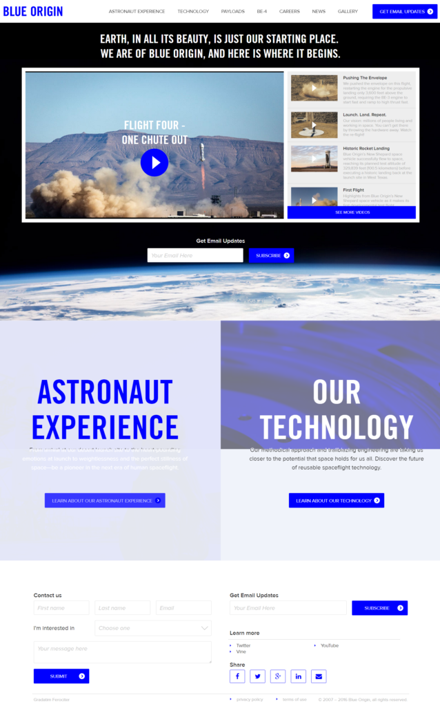 Blue Origin space services website-design