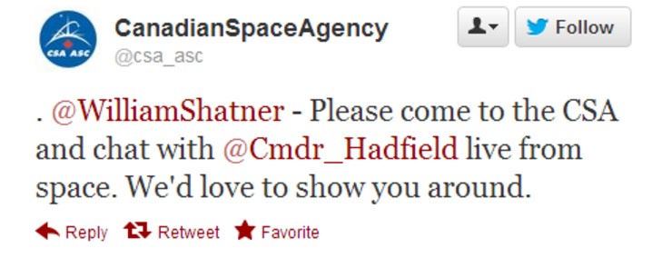 Canadian Space Agency Tweet