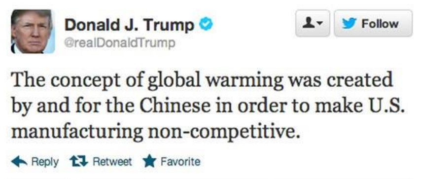 Trump denies climate change tweet