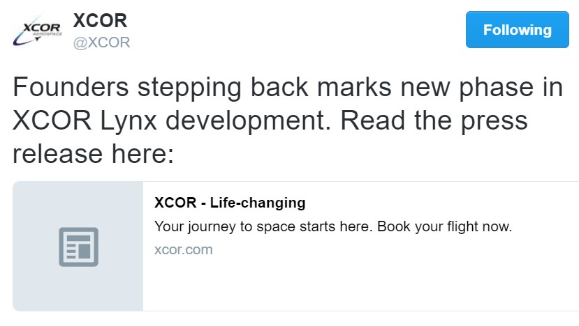 XCOR space tweet